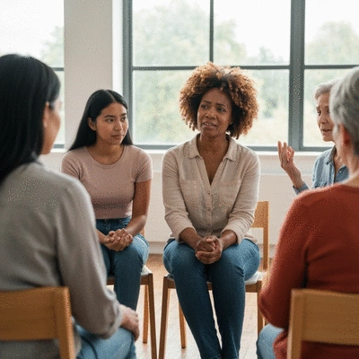 Diverse group of women in a support group setting