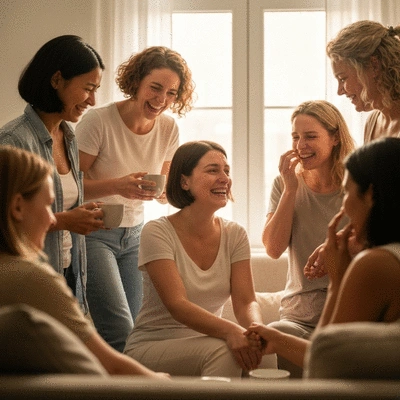Support group of diverse women sharing experiences in a comfortable setting, symbolizing community and understanding during mastectomy recovery, no text, no words, no typography, no labels, clean image