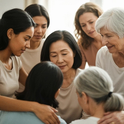 Supportive network of women comforting each other