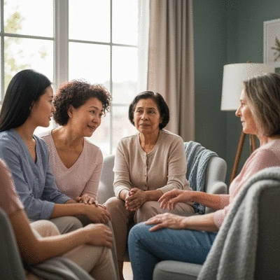Woman sharing her story in a support group setting
