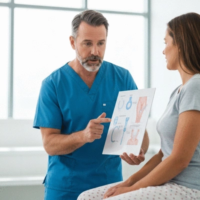 Patient receiving education on drain care from nurse