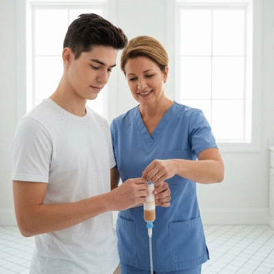 Patient learning to manage mastectomy drain at home