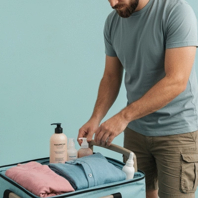 Woman packing a hospital bag with toiletries and comfortable clothes